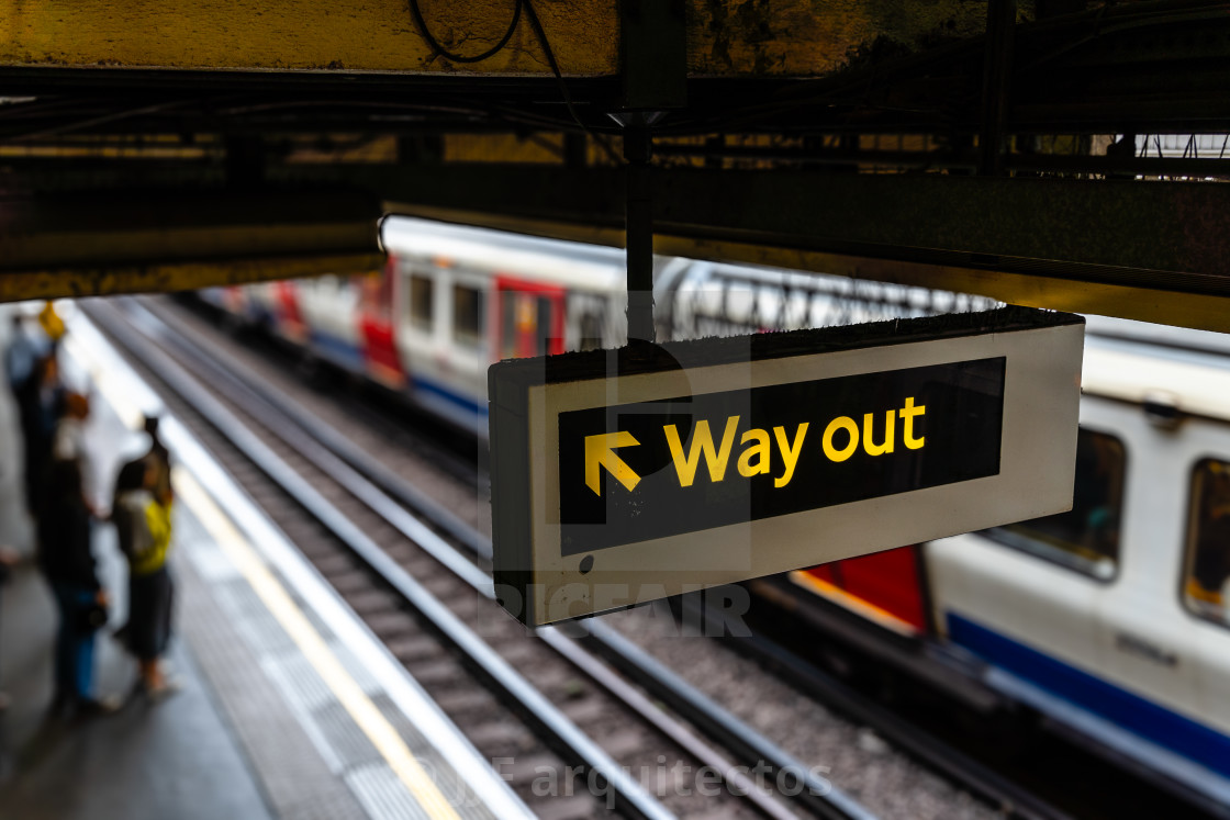 "Way out signal in the subway" stock image