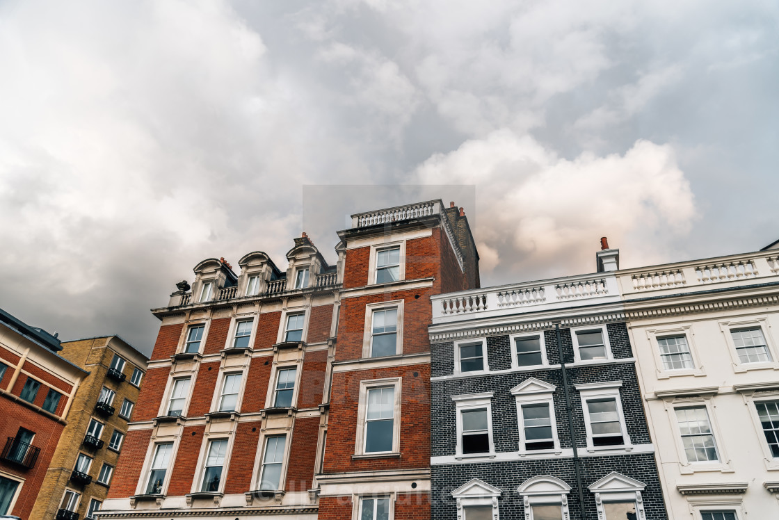 "Low angle view of old luxury residential building in London" stock image