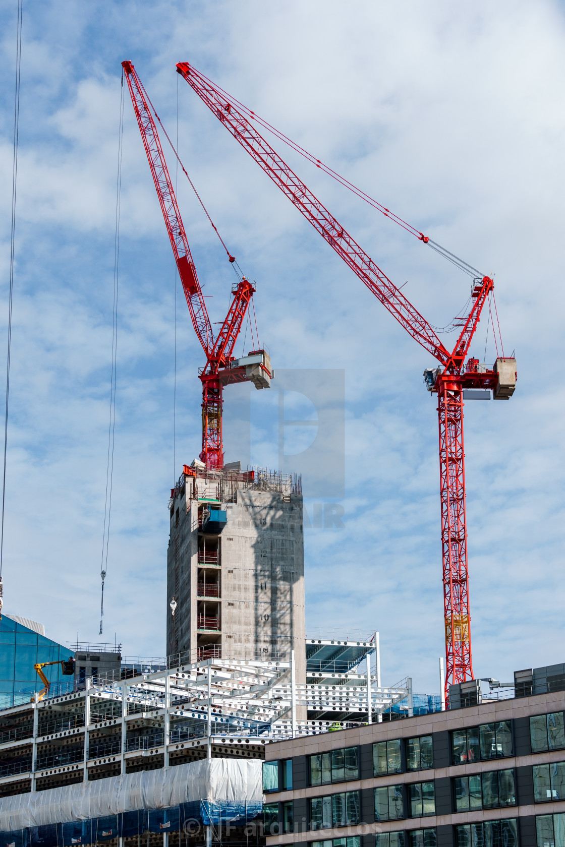 "Skyscrapers under construction in downtown" stock image