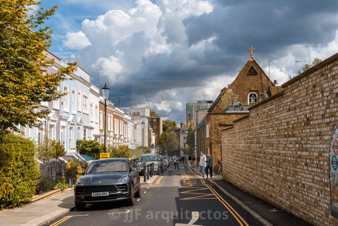 "Traditional houses in Hillgate Village area in London." stock image