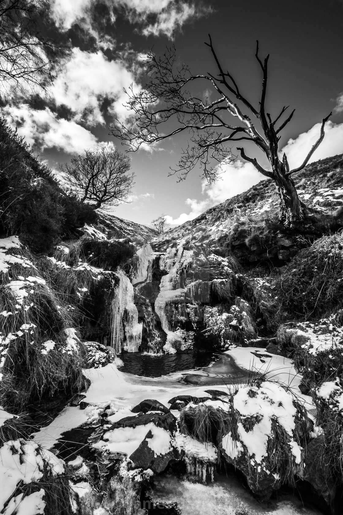 "A frozen moorland stream." stock image