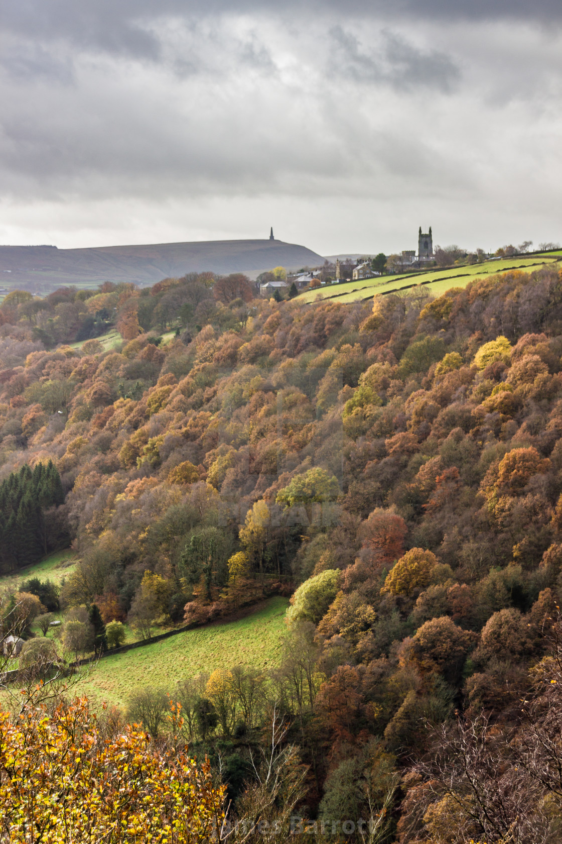 "Heptonstall and Stoodley Pike in autumn" stock image