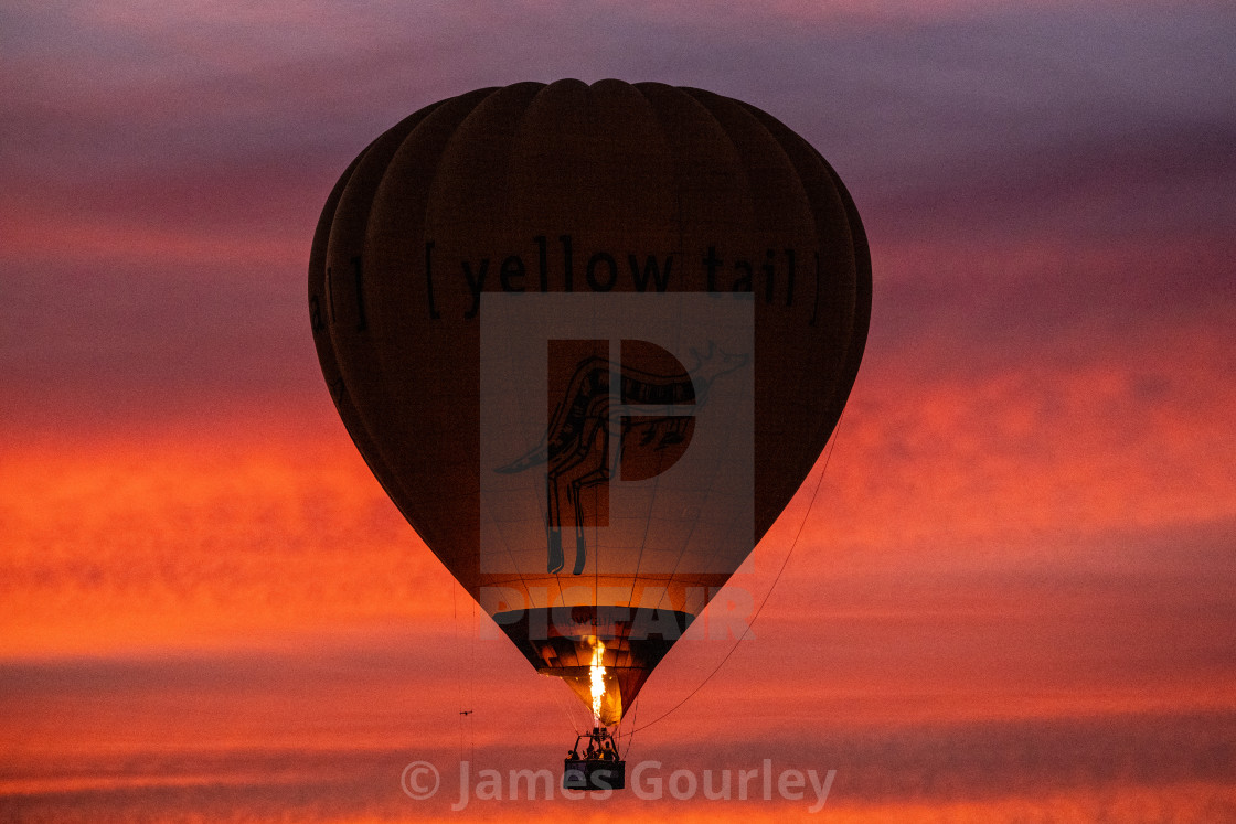 "Hot Air Balloons in flight over Melbourne, Australia - 24 Jan 2022" stock image