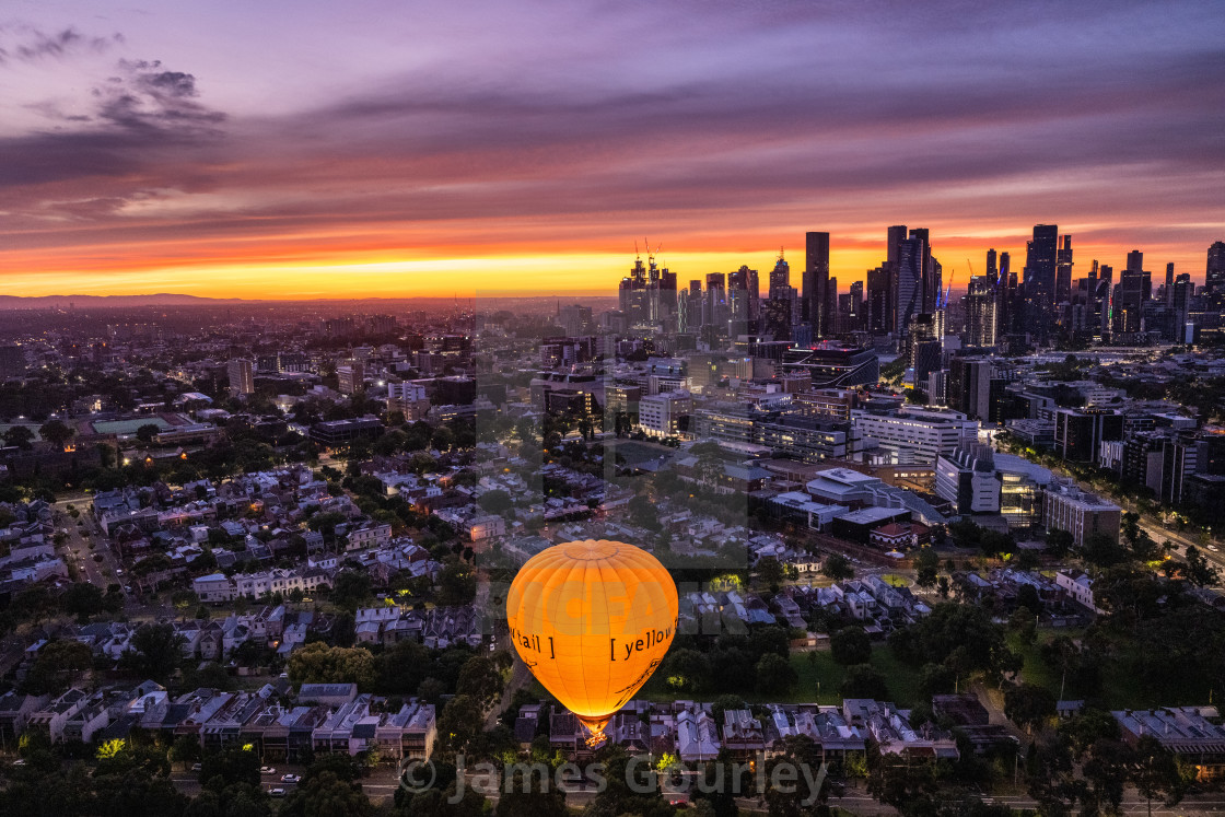 "Hot Air Balloons in flight over Melbourne, Australia - 24 Jan 2022" stock image