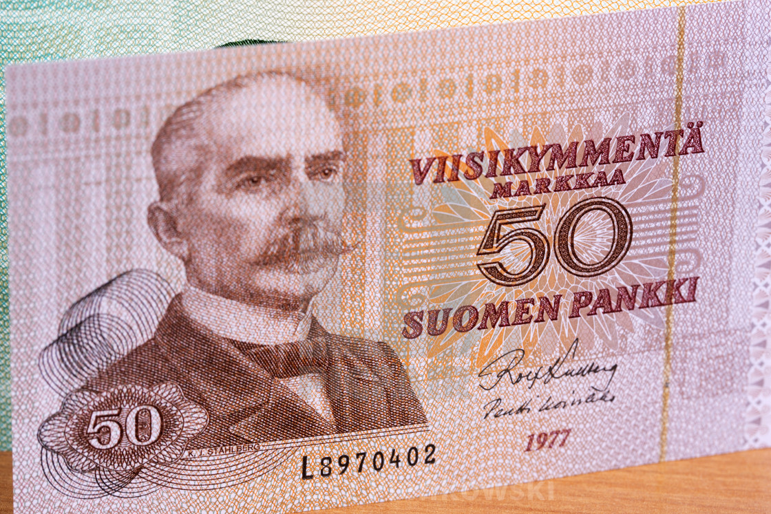 "Old Finnish mark a business background" stock image