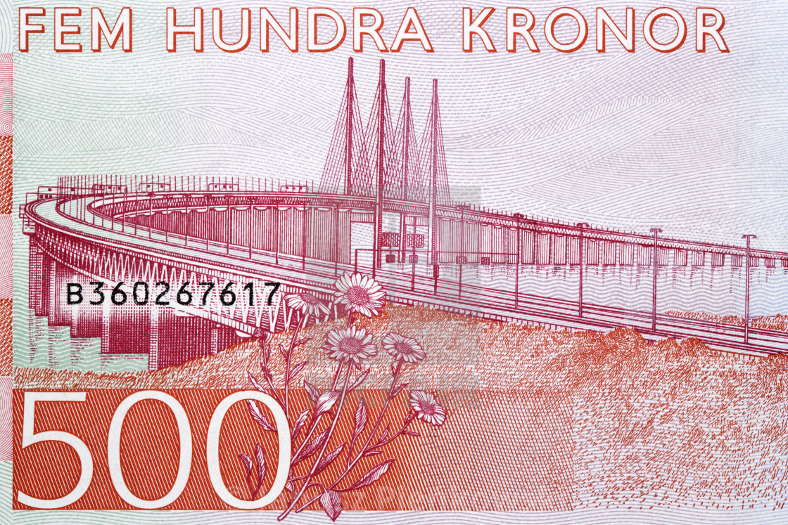 "Oresund Bridge from Swedish money" stock image