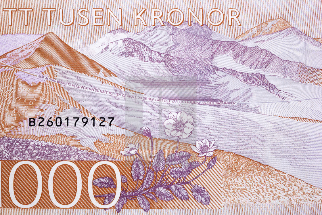 "Mountain range from Swedish money" stock image