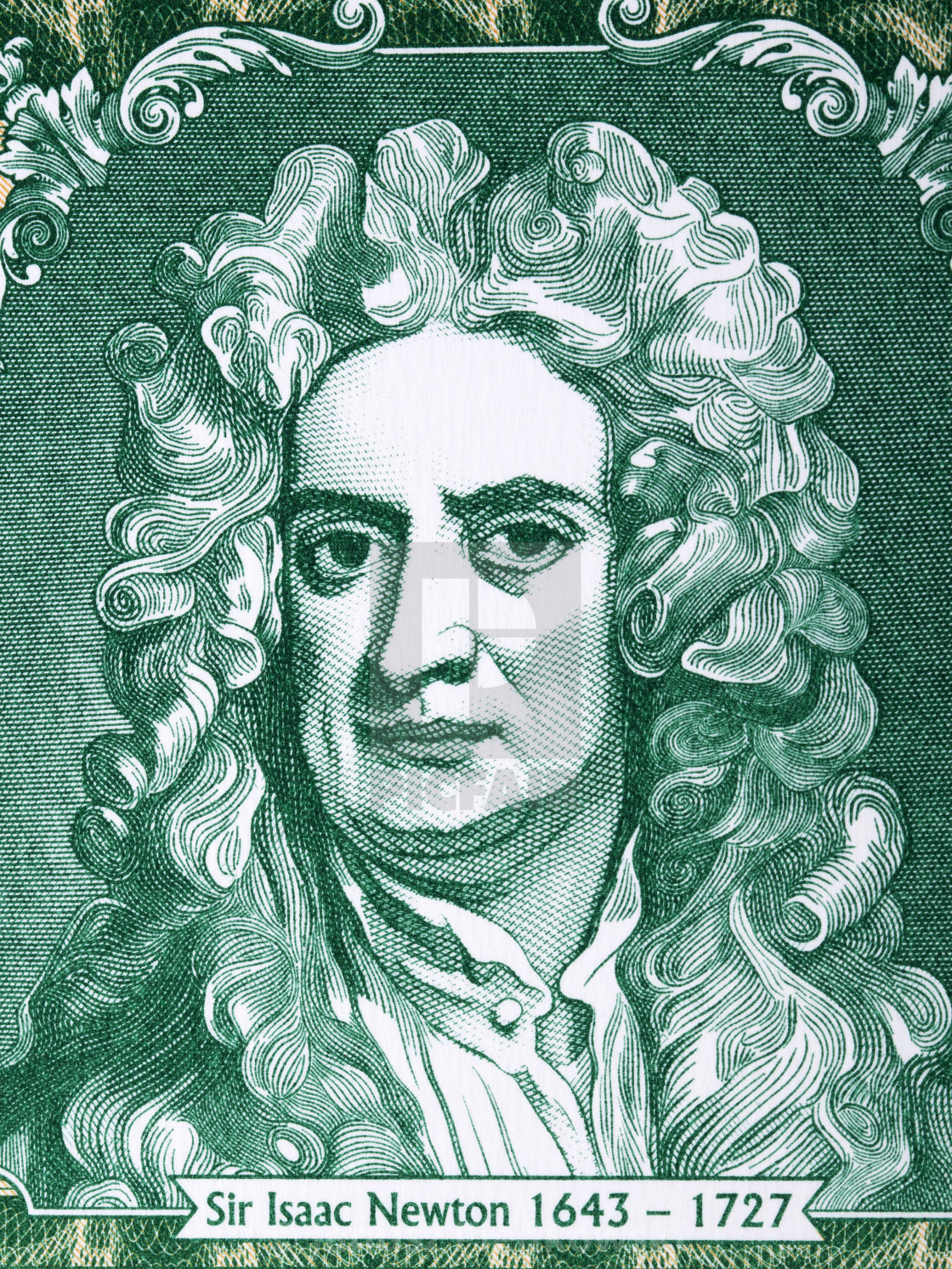 "Isaac Newton a portrait from money" stock image