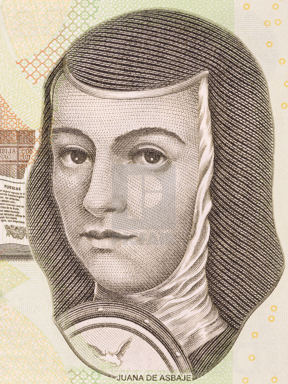 "Juana de Asbaje portrait from Mexican money" stock image