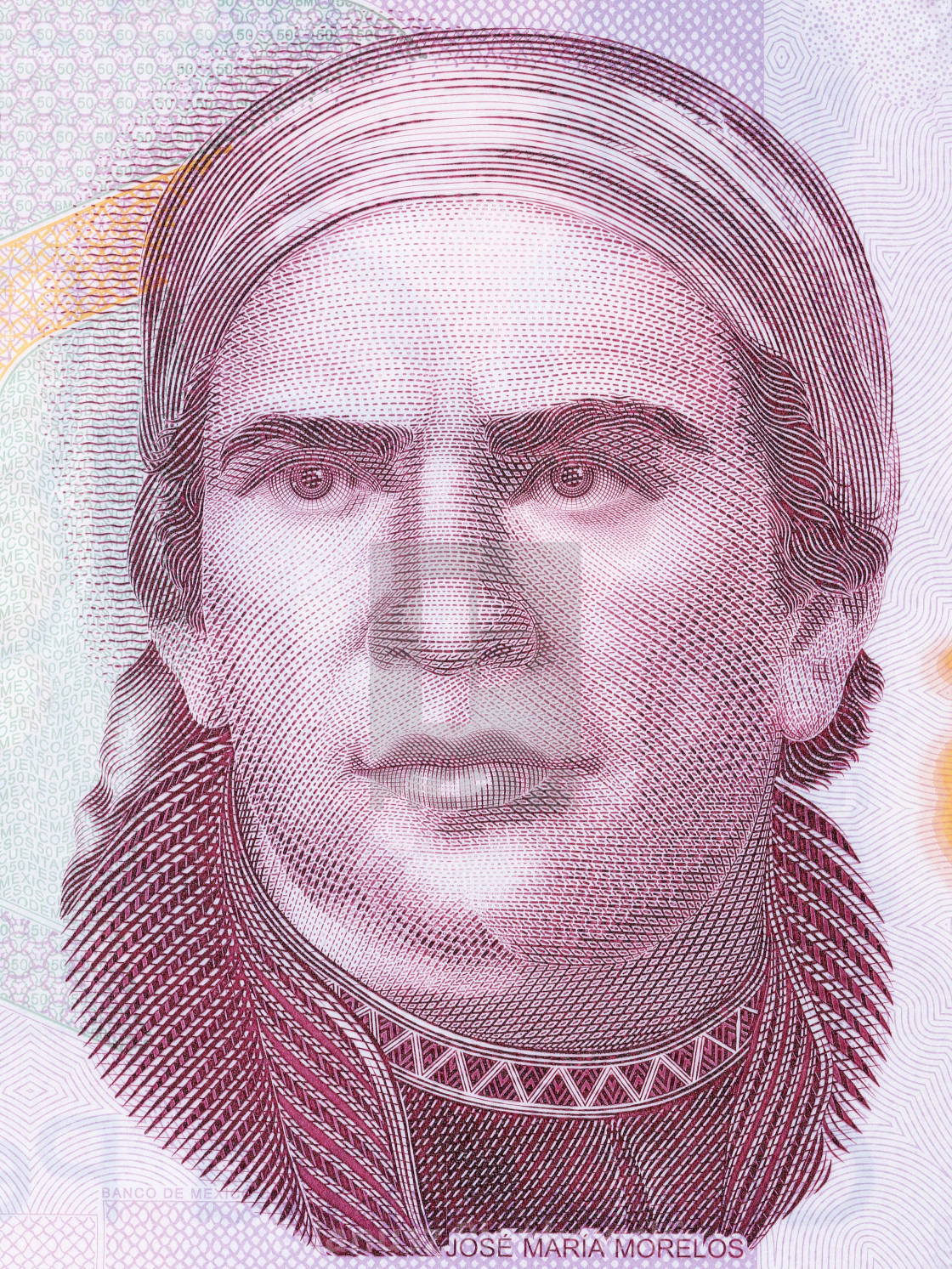 "Jose Maria Morelos portrait from Mexican money" stock image