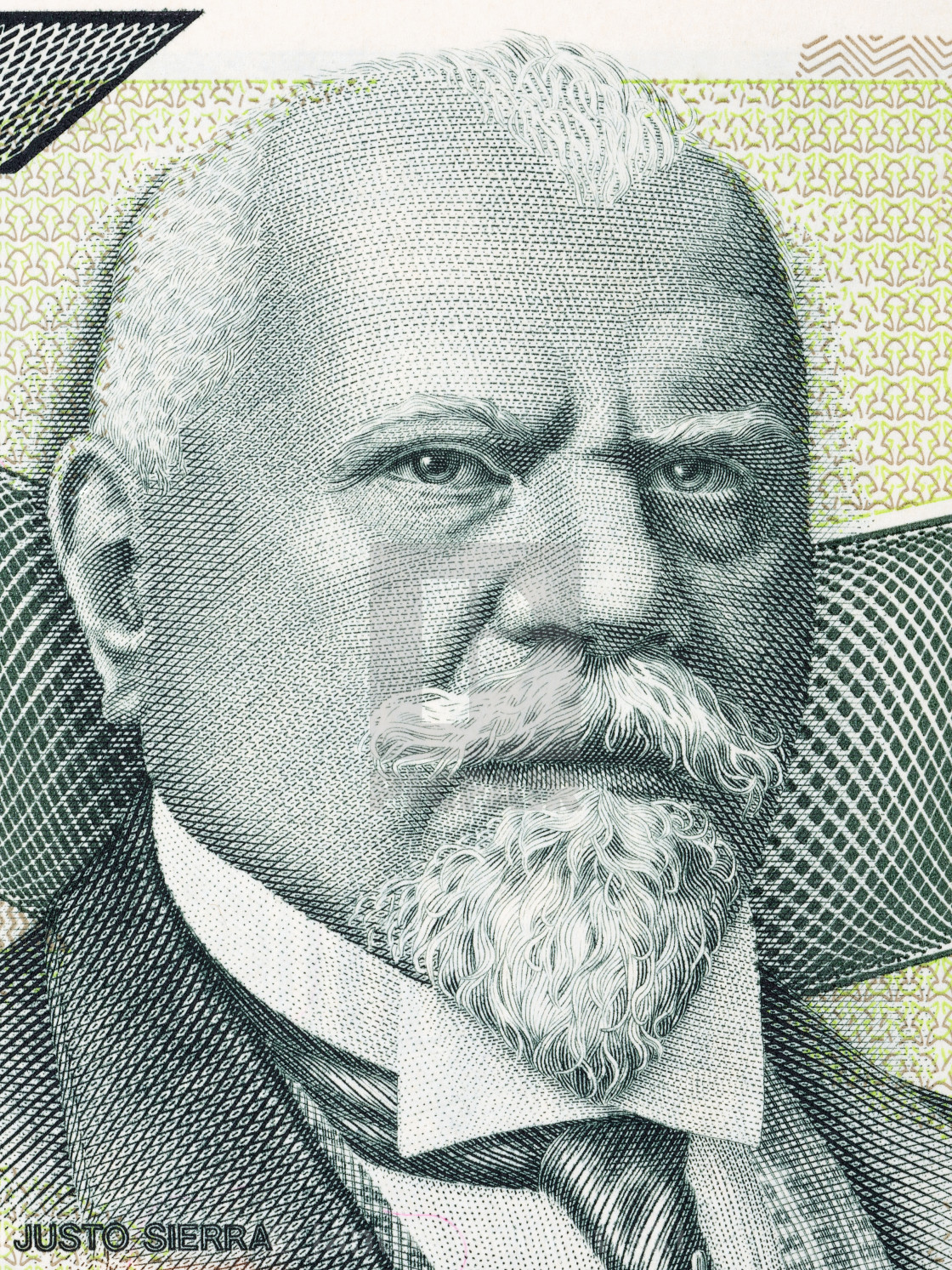 "Justo Sierra portrait from old Mexican money" stock image