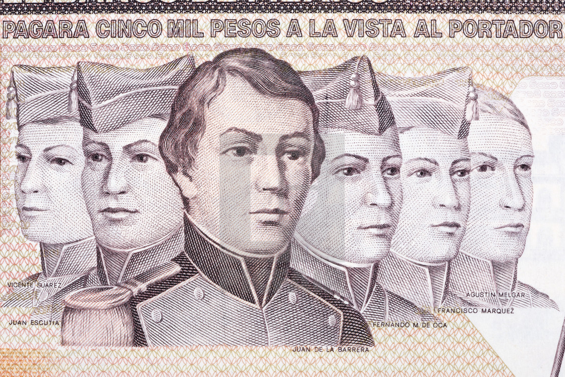 "Boy Heroes portraits from Mexican Pesos" stock image