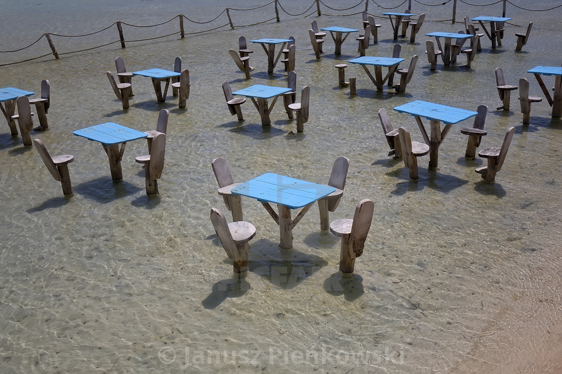 "Tables on the beach in Egypt" stock image