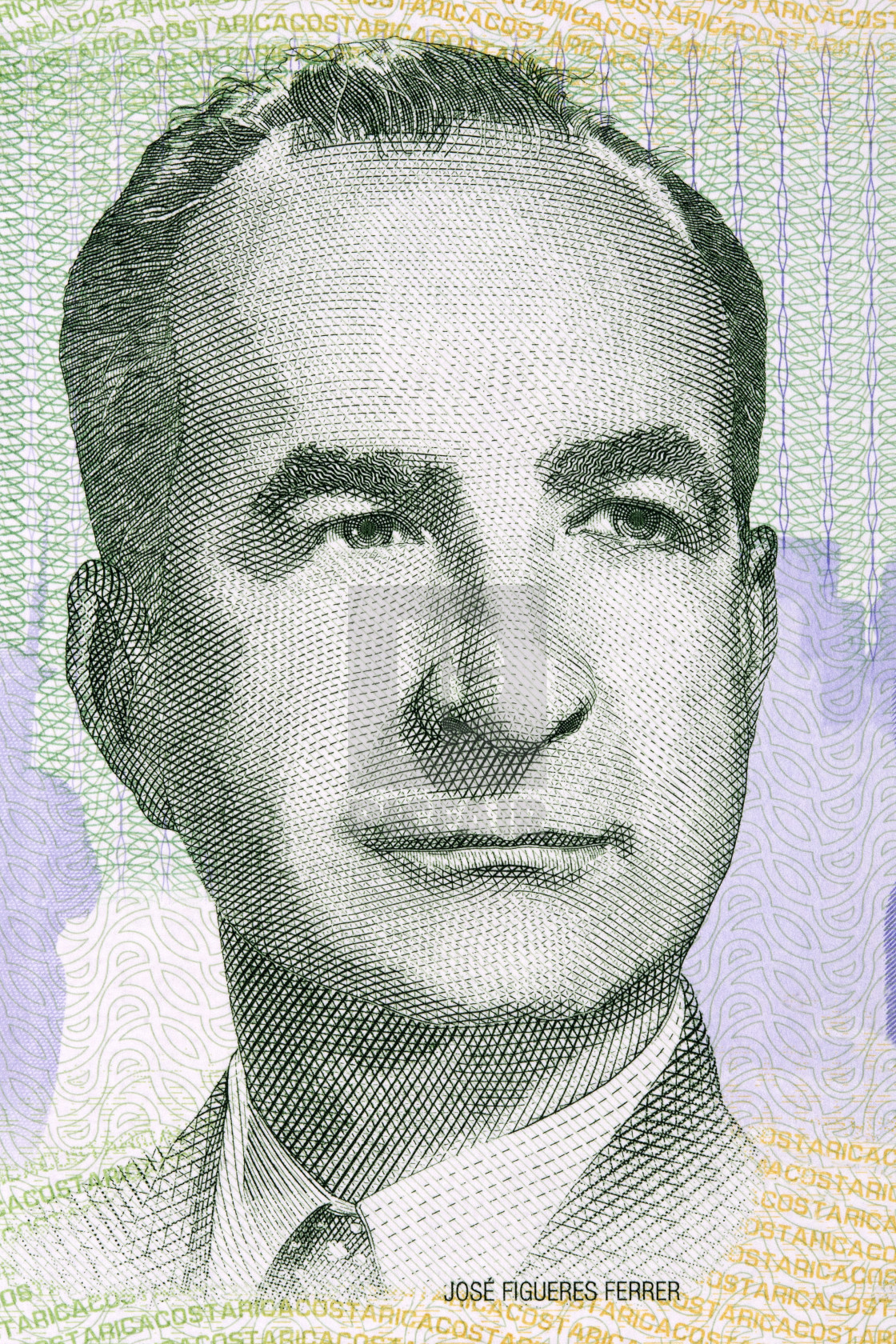 "Jose Figueres Ferrer portrait from Costa Rican money" stock image