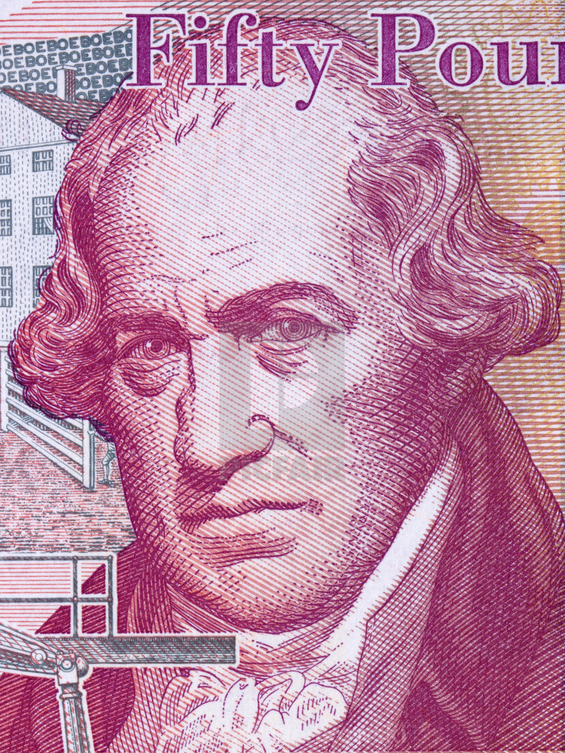 "James Watt portrait from English money" stock image