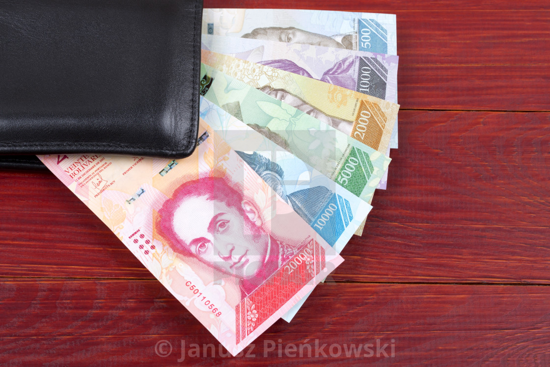 "Venezuelan Bolivares in the black wallet" stock image