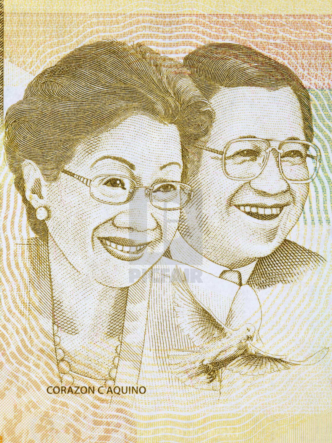 "Corazon C. Aquino, Benigno Simeon "Ninoy" Aquino, Jr portrait from Philippine peso" stock image