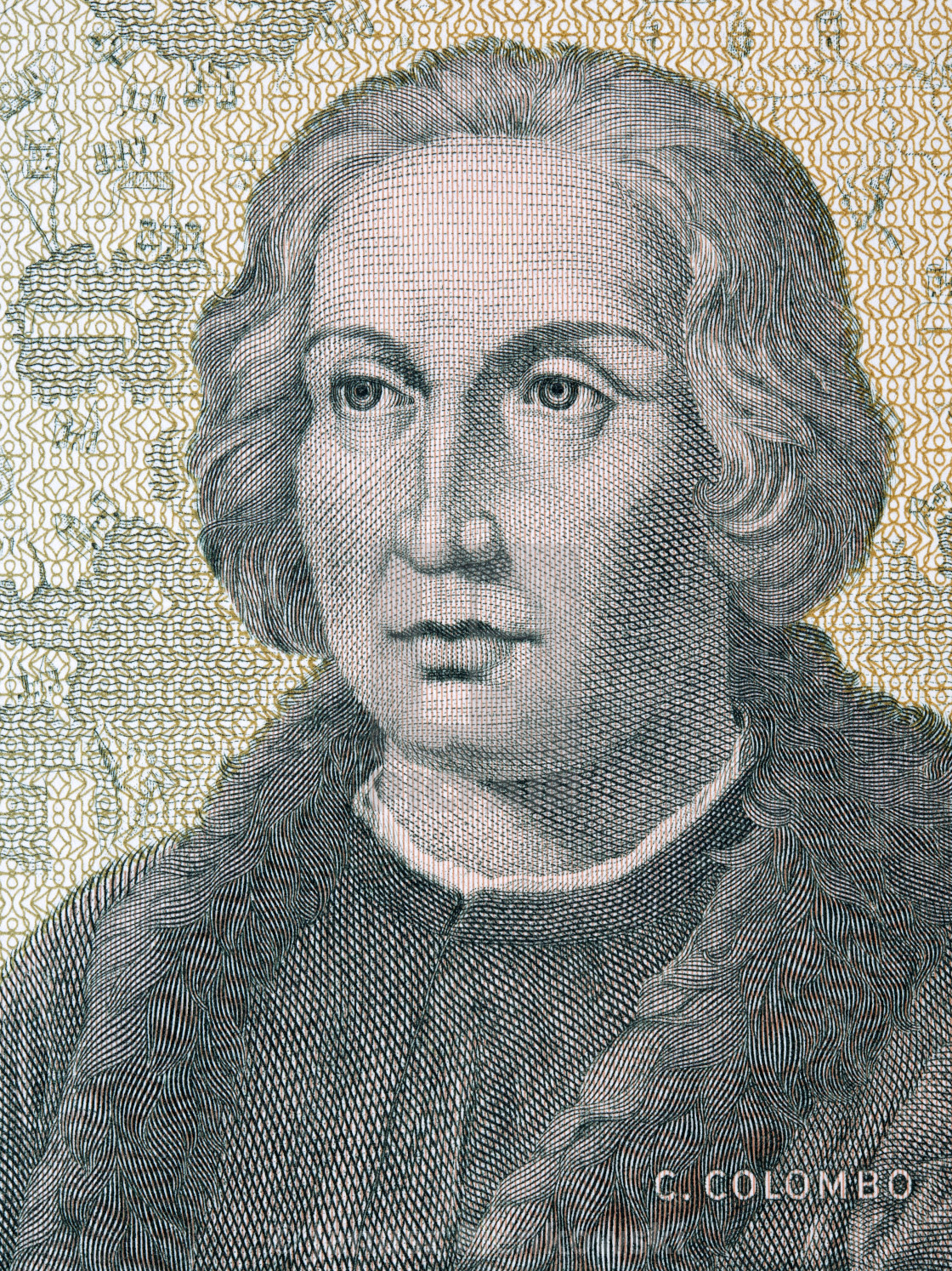 "Christopher Columbus portrait from old Italian money" stock image