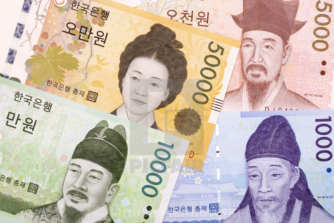 "South korean money, a background" stock image