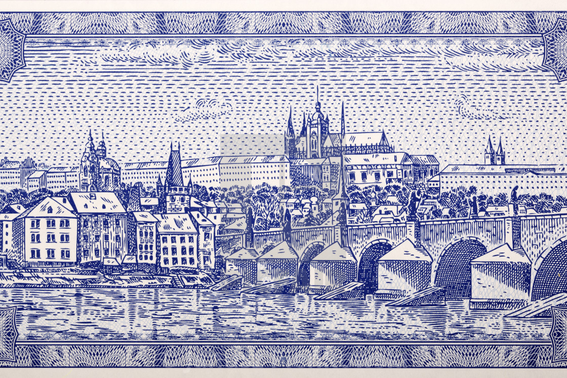 "A view of Prague from money" stock image