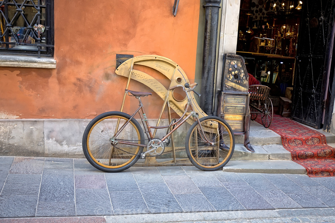 "Old bike on the Warsaw street" stock image