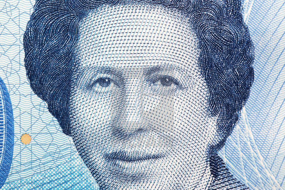 "Tewhida Ben Sheikh a closeup portrait from Tunisian money" stock image