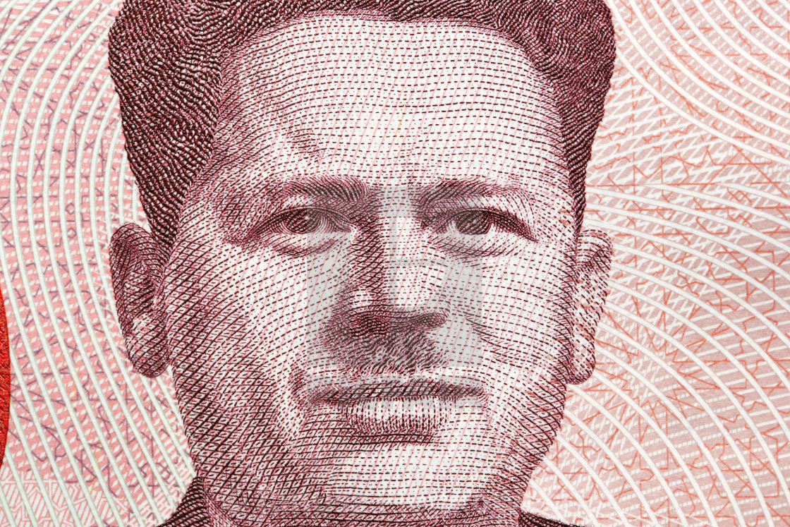 "Farhat Hached a closeup portrait from Tunisian money" stock image