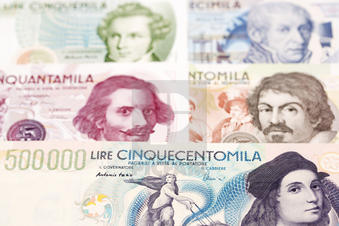 "Italian lira a business background" stock image