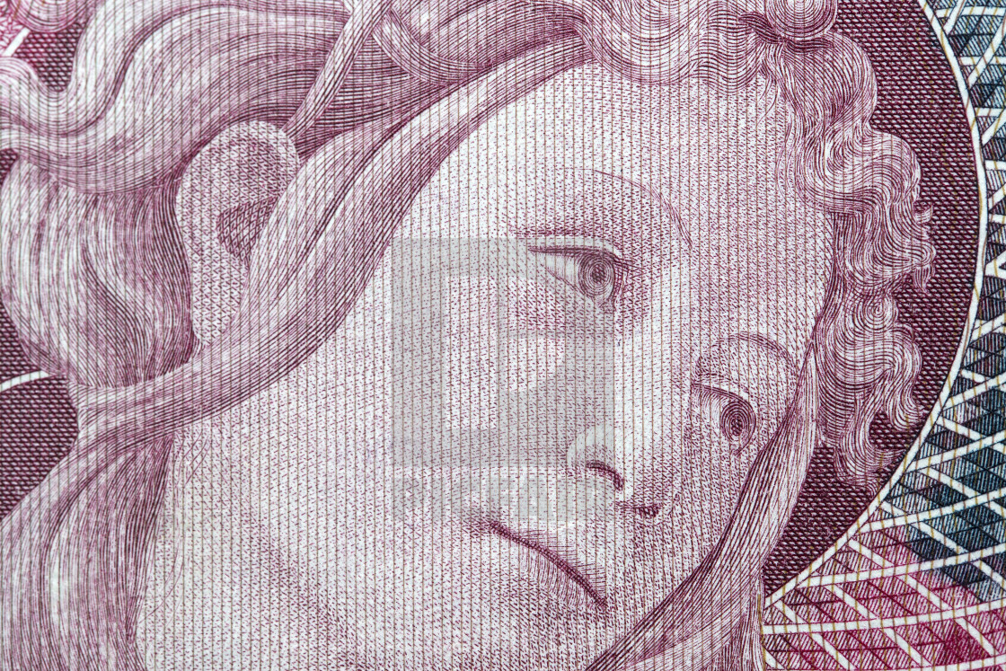 "Botticelli a closeup portrait from Italian money" stock image