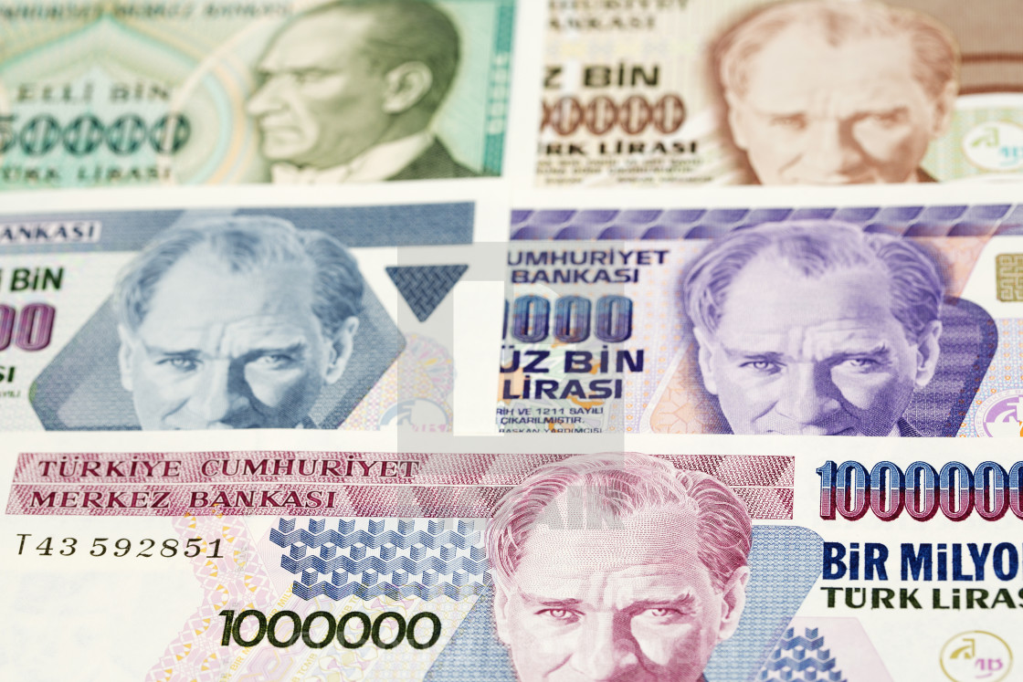 "Old Turkish lira a business background" stock image