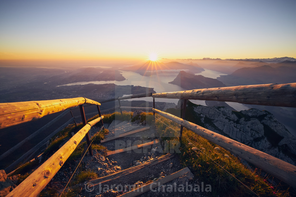 "Mountain footpath at sunrise" stock image