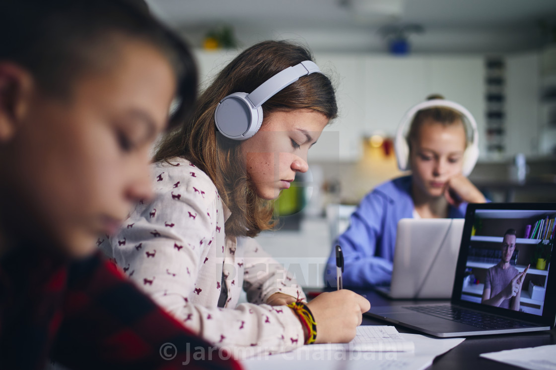 "Online school lesson at home" stock image