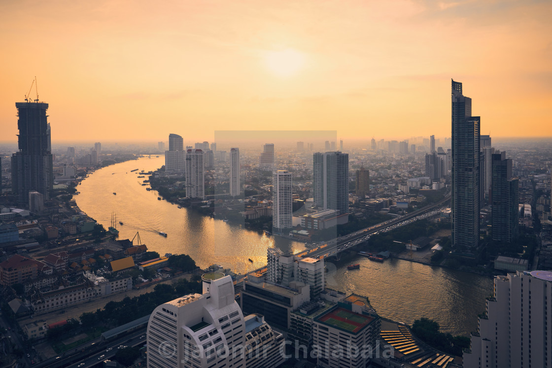 "Urban skyline Bangkok during sunset" stock image