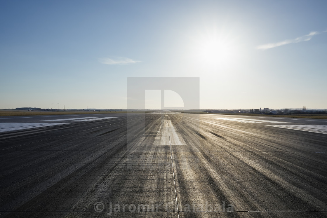 "Surface and marking of long airport runway" stock image