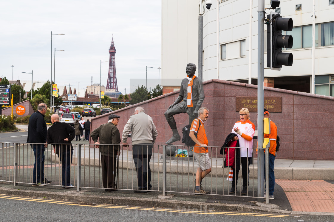 "Blackpool FC fans gather on a matchday" stock image