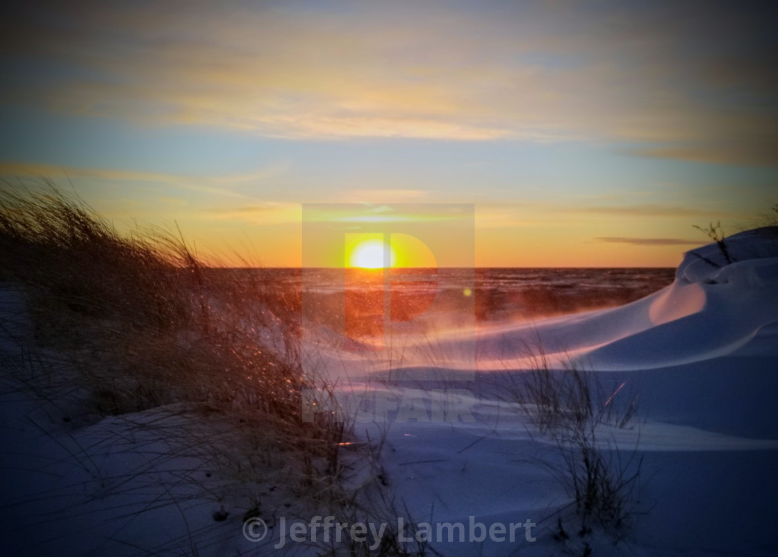 "Blowing snow in the dunes" stock image