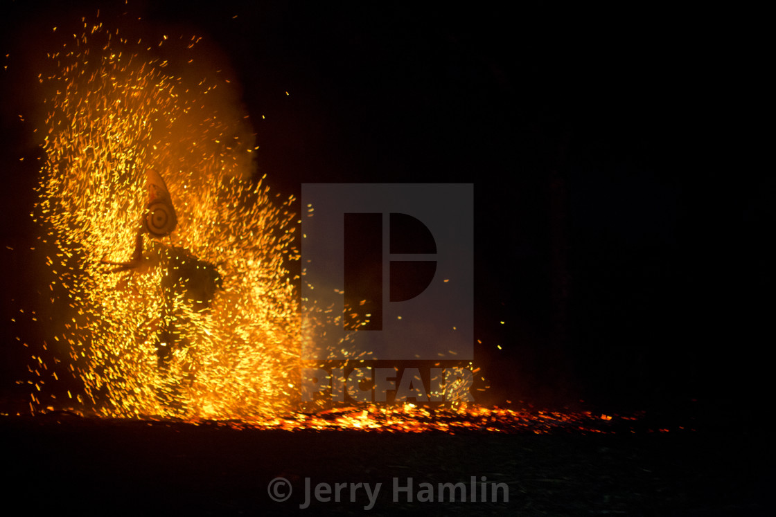 "Baining Fire Dancer in the Flames" stock image