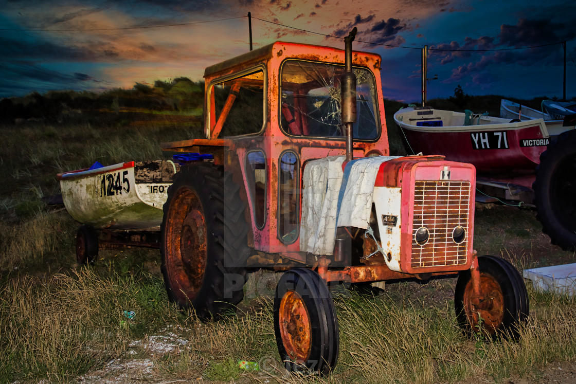 "Tractor and Boats" stock image