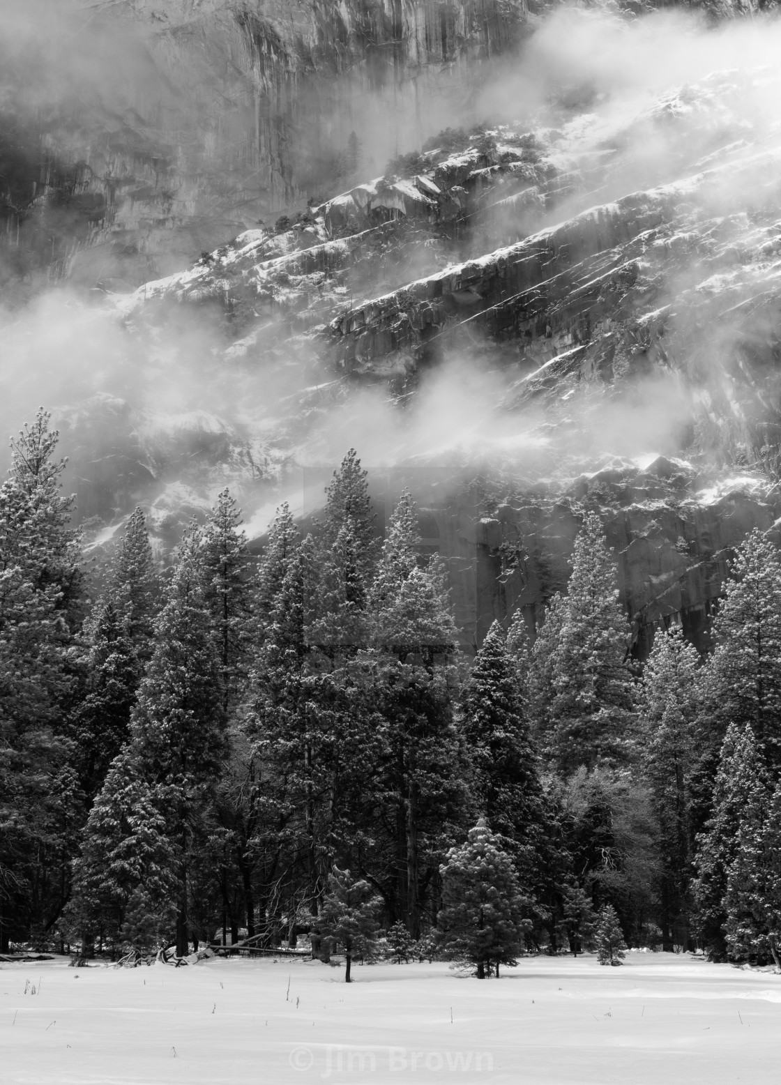 "Dreamy Yosemite after fresh snow in Black and White" by Jim Brown - £15.00 "Dreamy Yosemite after fresh snow in Black and White" stock image