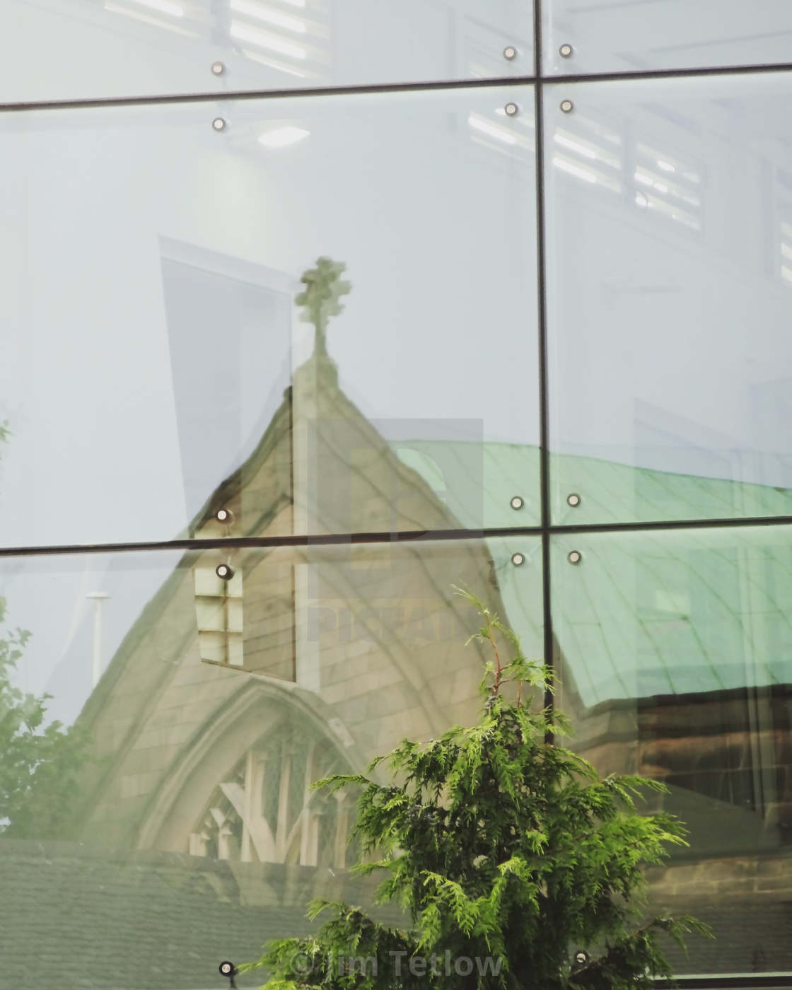 "BBC Leicester Window Reflecting Cathedral" stock image