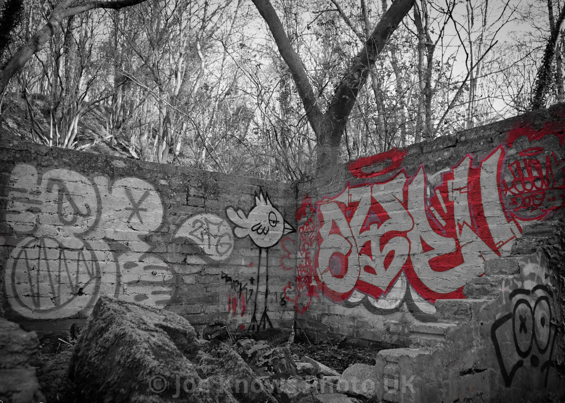"Graffiti riddled ruins, Bristol UK" stock image