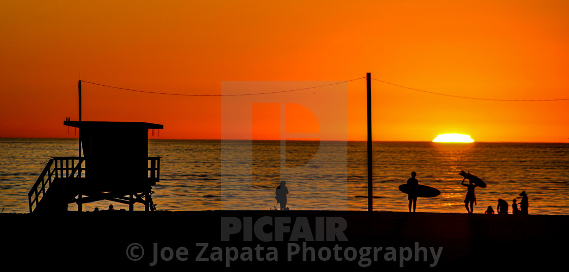 "Santa Monica Sunset Silhouette" stock image