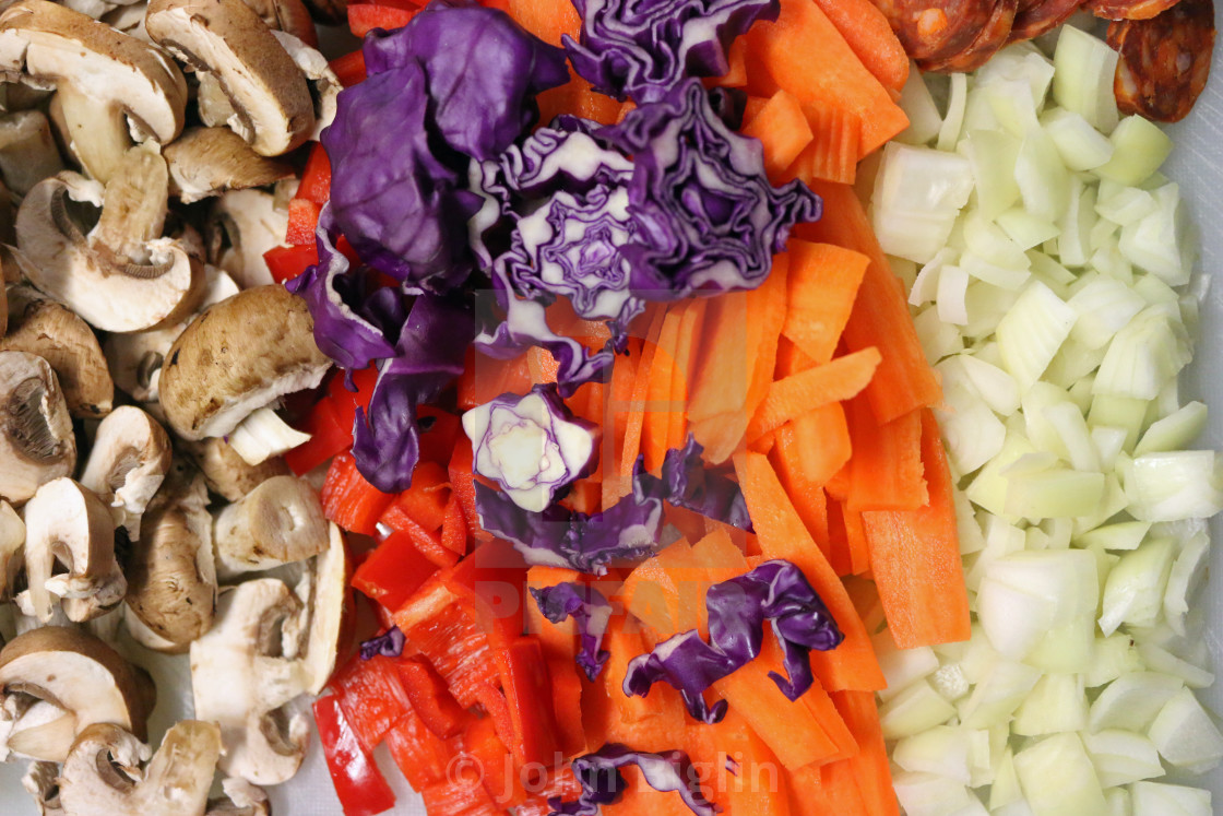 "Chopped ingredients for stir fry" stock image