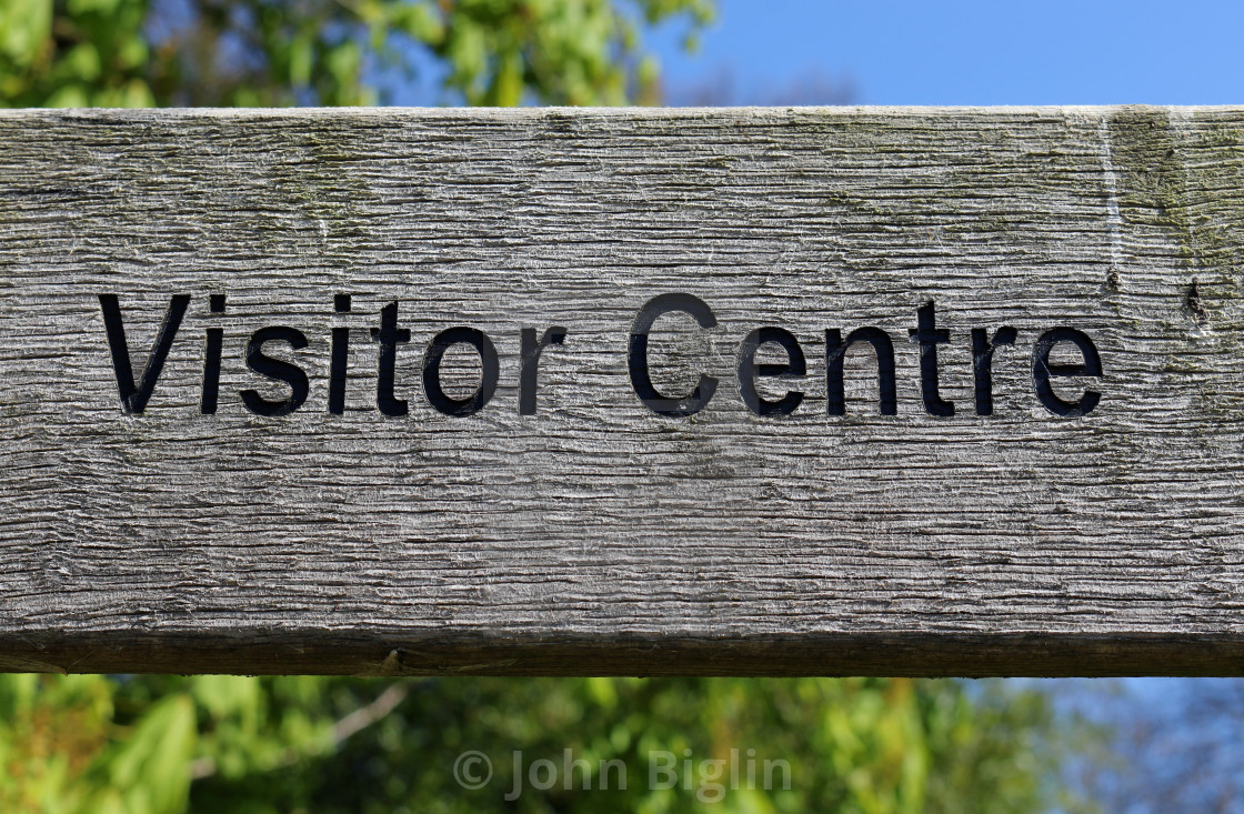 "Wooden visitor centre sign" stock image