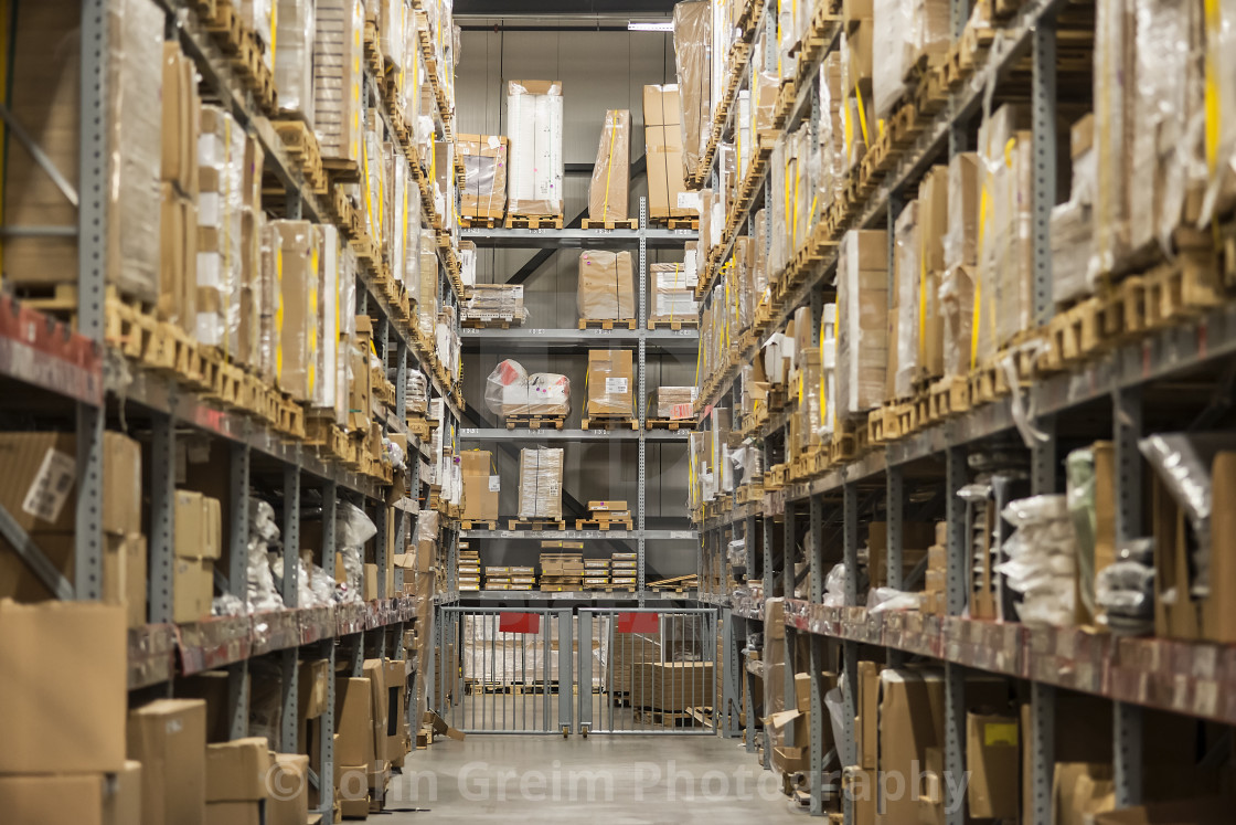 "Warehouse storage of retail merchandise." stock image