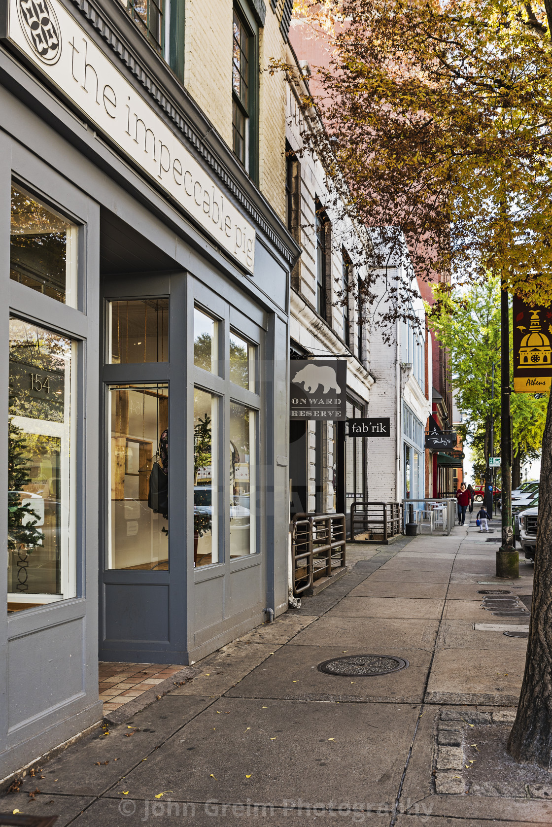 "Downtown Athens retail shops, Georgia, USA" stock image