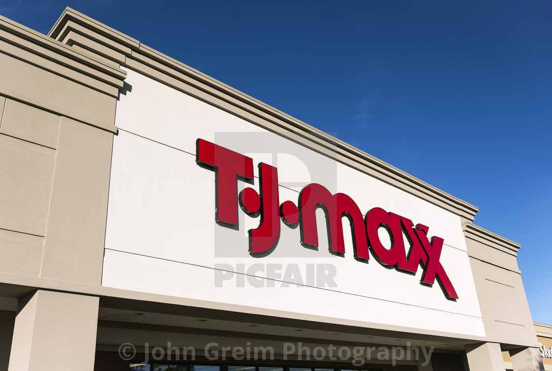 "TJ Max department store exterior." stock image