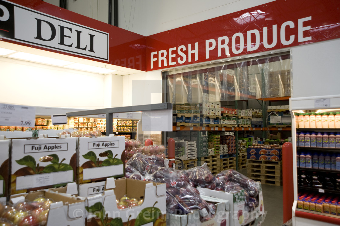 "Fresh produce, Costco Wholesale discount store." stock image