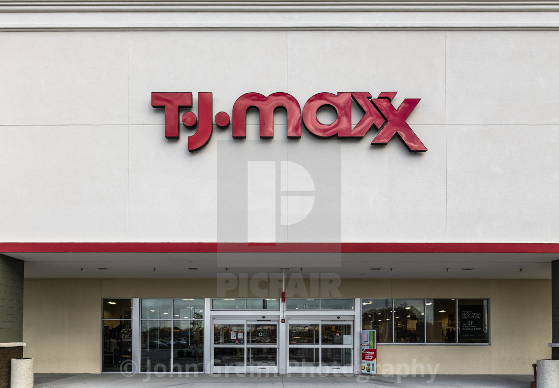 "TJ Max deparment store exterior." stock image