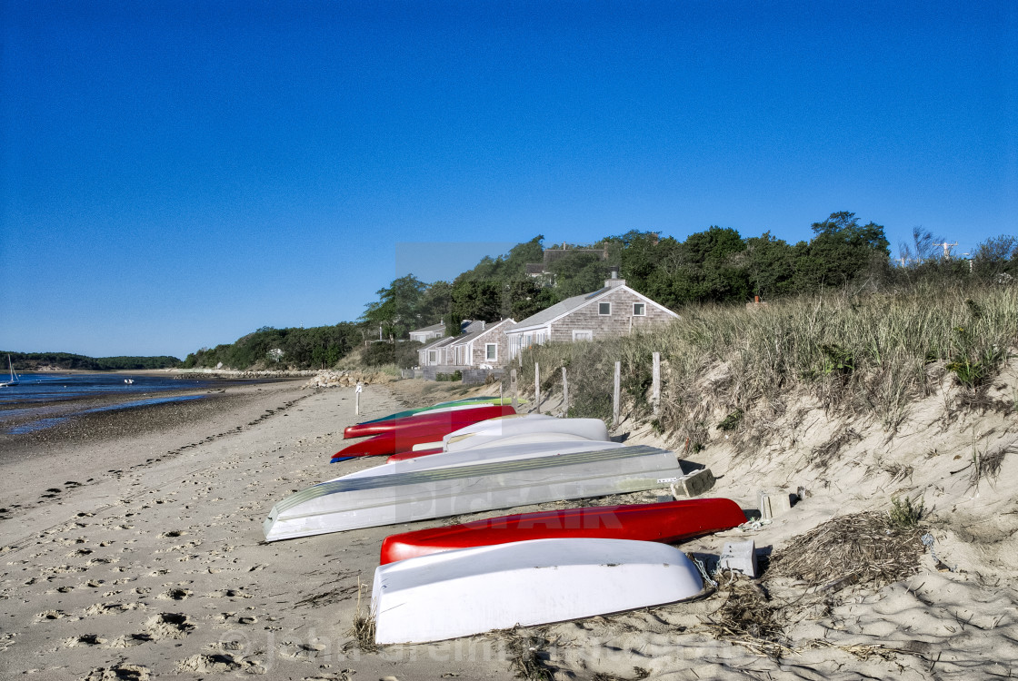 "Rowboats along Powers Landing Beach in Wellfleet" stock image